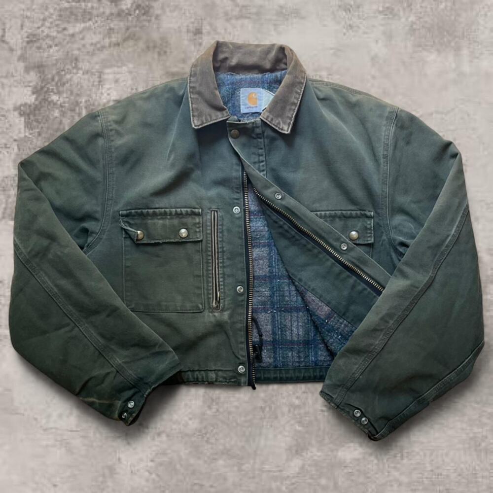 Carhartt MOS Crop Detroit Trucker Duck Canvas Pearl Snap Jacket US Sz M Vintage